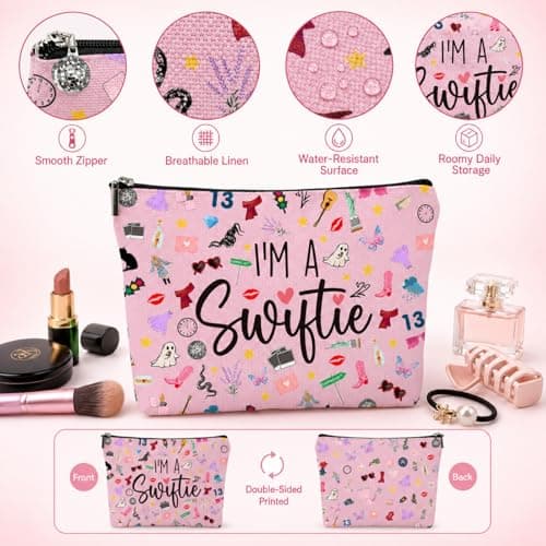 Canvas Travel Cosmetic Bag Pink Makeup Organizer Bag Music Lover Merch Gifts for Singer Fans Portable Make Up Storage Pouch Presents — view 3