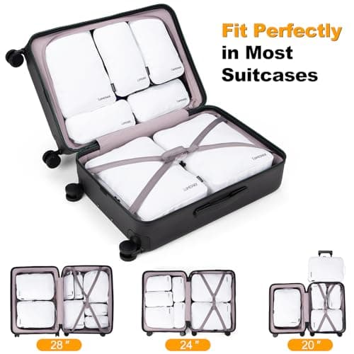 Compression Packing Cubes, Lumesner 8 Set Travel Essentials Packing Cubes for Carry on Suitcases, Compression Suitcase Organizers Bag Set & Travel Cubes (8-piece, White) — view 3