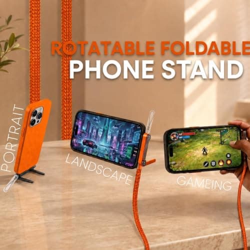 240W USB C to USB C Fast Charging Cable, 3-in-1 Detachable Braided Cord with USB C Converter & Foldable Phone Stand, Compatible with iPhone 16/15, Samsung Galaxy & USB-C Devices (Orange) — view 4