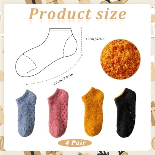 4 Pack slipper socks, fluffy socks for Women Men, Warm Non Slip Grip slipper socks women Bed Socks for Winter, Thermal fluffy socks womens with Grippers for Causal Home Sleeping (Fit UK 3-5) — view 4