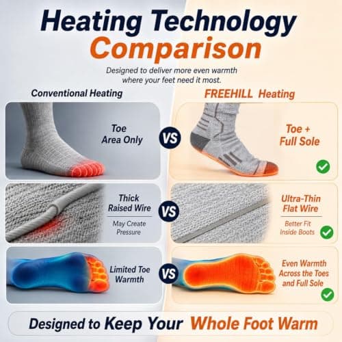 FREEHILL Merino Wool Rechargeable Heated Socks, Full Sole Heating (Grey, M) — view 4