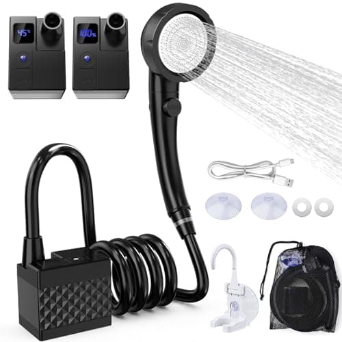 Cadrim Portable Camping Shower, 8000mAh Rechargeable Outdoor Shower Pump with Intelligent LED Display, IPX8 Waterproof Camping Shower Kit, Camping shower pump for Hiking, Travel, Car, Pet