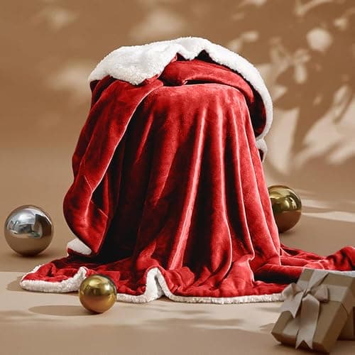 Casabella Sherpa Fleece Blanket - Plush Sofa Throw, Fleece Blanket for King Size Bed - Thick Warm Throw Blanket - Soft Fluffy Bedding, Travel Accessories - King Size Bed, Burgundy, 200x240cm — view 3