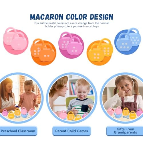 GEERAY Cause and Effect Toys for Toddlers 3+, Montessori Lock & Key Set with 10 Apple-Shaped Locks, Keys & 20 Cards – Learn Numbers, Colors & Motor Skills STEM Toy Gift for Home & Classroom — view 2