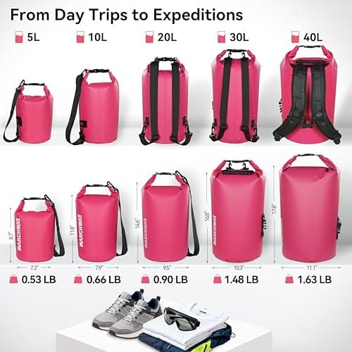 MARCHWAY Floating Waterproof Dry Bag Backpack 5L/10L/20L/30L/40L, Roll Top Sack Keeps Gear Dry for Kayaking, Rafting, Boating, Swimming, Camping, Hiking, Beach, Fishing (Pink, 20L) — view 4