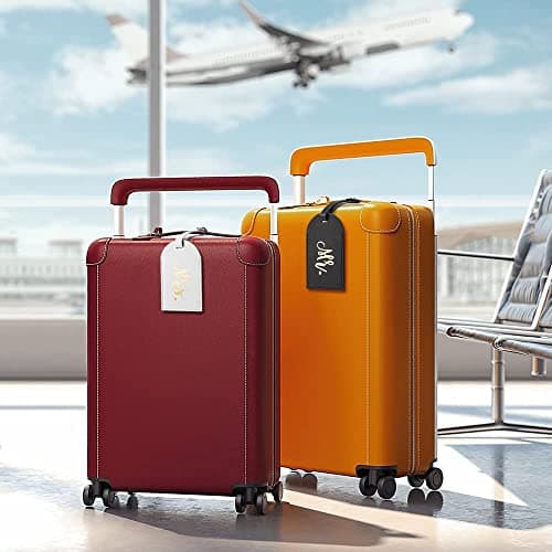 flintronic 2 Pcs Luggage Tags, Leather Baggage Labels, Suitcase ID Tag Set, Handbag Tag Labels Travel Accessories for Married Men Women Couples Wedding Travel Gift — view 6