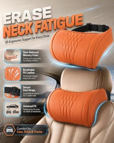 Memory Foam Car Neck Pillow,3D Contoured Support,Slow‑rebound (Orange,1pc) — view 2