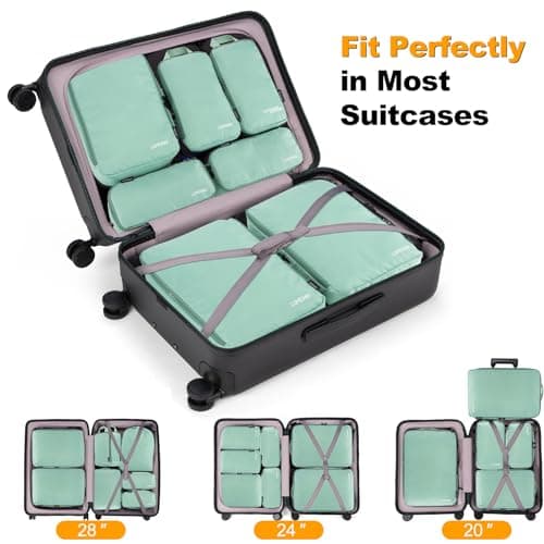 Compression Packing Cubes, Lumesner 8 Set Travel Essentials Packing Cubes for Carry on Suitcases, Compression Suitcase Organizers Bag Set & Travel Cubes (8-piece, Green) — view 3