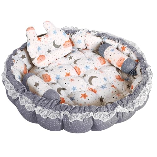 AD's Cuddle Premium Baby Nest Pod with Mosquito Net & Bedding Set, 100% Cotton, 0–12 Months, with Bolsters, Pillows and Mosquito Net (5 color) (Grey) — view 5