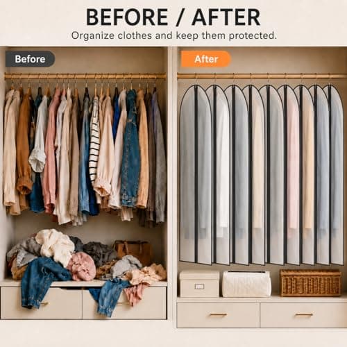 Sytinnice 2 Pack Dress Bags Covers Long 60 x 140 cm / 24 x 55 in, PEVA Transparent Hanging Garment Bags with Zipper, Waterproof Dustproof Clothes Covers for Wedding Dress, Gowns, Suits, Coats — view 6