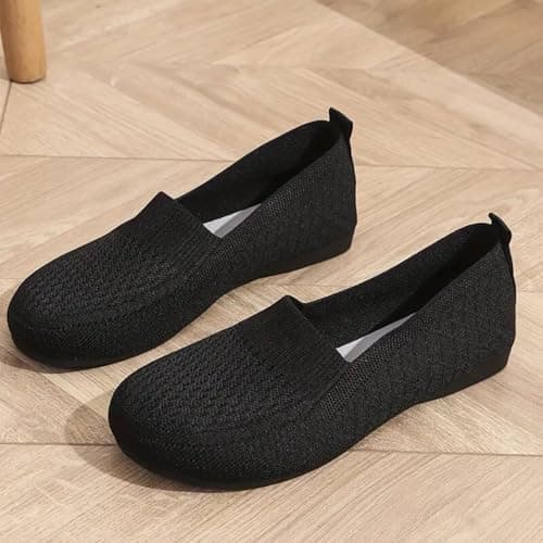 Women's Foldable Ballerina Walking Shoes Clearance Slip On Flats Shoe Ladies Flat Pumps Casual Work Office Comfortable Cute Loafers Round Toe Sandals Breathable Knitted Loafer Arch Support Trainers — view 3
