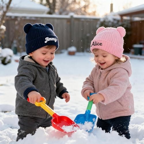 CHARMMYFASHION Personalizsed Baby Beanie Hats,Custom Toddler Baby Beanie Caps Leather Patch Name,100% Wool Acrylic,Infant Winter Warm Knitted Newborn Embroidered Hat,Personalized Baby Gifts(Navy) — view 3