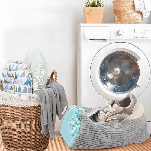 2 Pack Shoe Washing Machine Bag Shoe Trainer Washing Machine Bag Mesh Laundry Bags Shoe Bags for Travel Reusable Shoe Cleaning Bag for All Shoe Sizes (Grey) — view 4