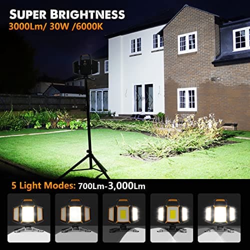SYLSTAR 30W Rechargeable Work Light, 3000 Lumen Magnetic Work Light Battery Powered, Waterproof Portable Cordless Job Site Lighting for Construction Site, Workshop, Garage, Camping, and Car Repairing — view 4