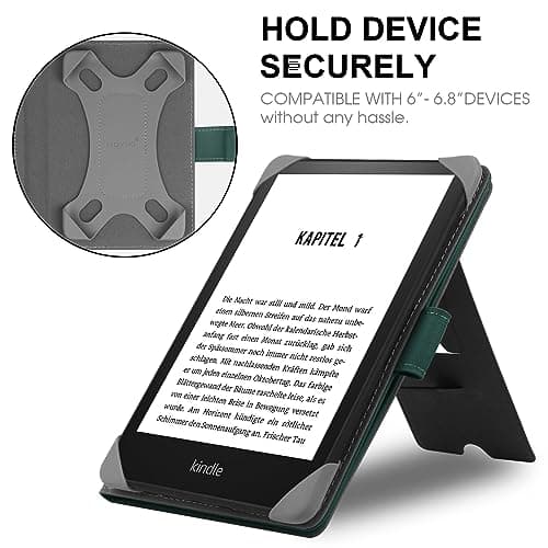 HoYiXi Universal Case Compatible with 6”-6.8” Kobo/PocketBook/Tolino/Sony E-Book eReader Kindle Paperwhite/Clara HD/Kobo Clara 2E Leather Stand Cover for 6-6.8'' E-Book eReader, Green — view 2