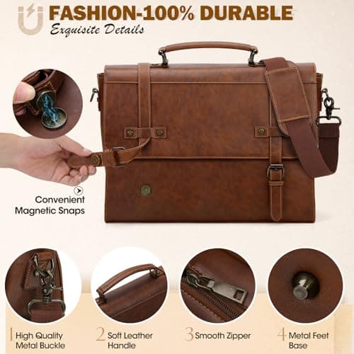 RAINSMORE Messenger Bag PU Leather Laptop Bag 17.3 Inch Briefcase for Men — view 6