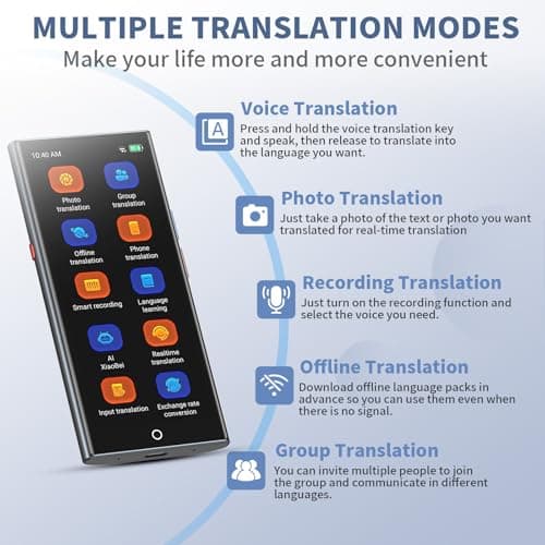 Language Translator Device, 2026 Upgraded Chip Two Way Real-Time Voice Translator, 150 Languages AI/Online/Offline/Group/Phone Translation, No WiFi Needed, 5.5" HD Screen for Travel Business Learning — view 3