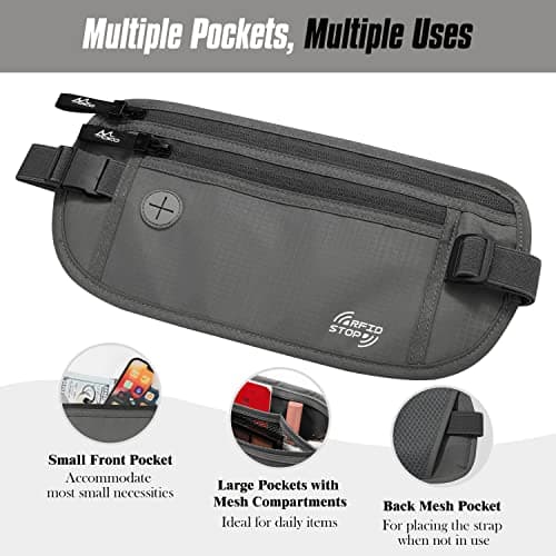 MoKo Travel Money Belt with RFID Blocking, 3 Pockets, Dark Grey — view 4