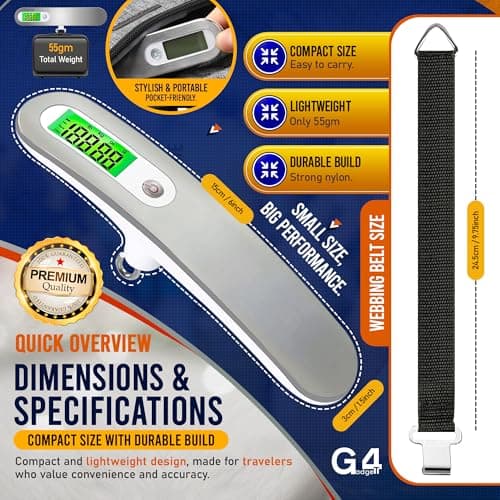 G4GADGET Digital Luggage Scale | Heavy Duty Stainless Steel Suitcase Weighing Scale with LCD Display, Tare & Auto-Off | 4 Unit Modes (g/kg/lb/oz) | Light Weight Travel Essentials & Holiday Accessory — view 4