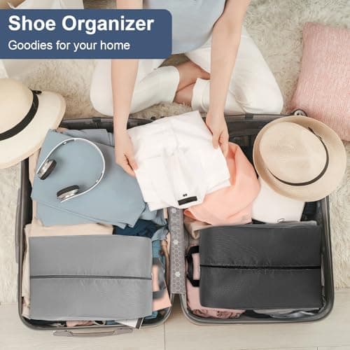 Shoe Bags 8 Pack Travel Shoe Bag Waterproof Shoe Storage Bags Travel Shoe Bags Organizer for Travel Storage and Home Use (Black, Gray) — view 4