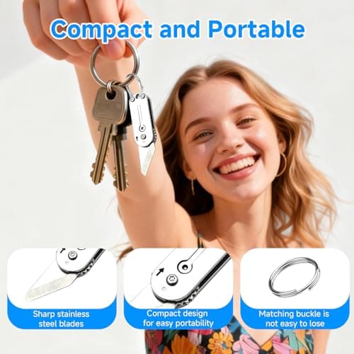 UIHRLM Utility Pocket Box Opener, Portable Stainless Steel Folding Cutter with Key Ring, Mini Lightweight EDC Gadgets Pocket Multi Tool for Outdoor Camping Hiking Packaging Craft DIY Use (2) — view 5