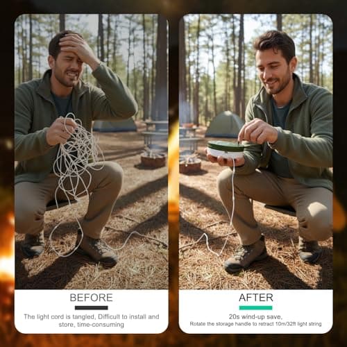 Retractable Camping String Lights 10m: 20s Wind-Up Tangle-Free Warm White — view 2