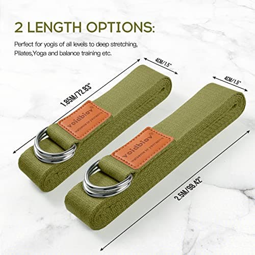 voidbiov D-Ring Buckle Yoga Strap 1.85 or 2.5M, Durable Cotton Adjustable Belt Perfect for Holding Poses, Improving Flexibility and Physical Therapy Avocado Green — view 5