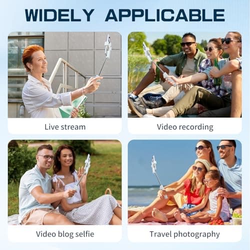 Mini Selfie Stick, Extendable Aluminum Portable Selfie Stick Compact Phone Selfie Sticks with Phone Holder for Content Creation Vlog Video Record Live Stream (White) — view 6