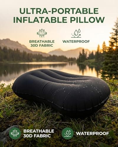Ultralight Inflatable Pillow for Adults, Compressible Compact Comfortable Ergonomic Inflatable camping pillow with Storage Bag for Neck Support Blow Up Pillow for Hiking Camping Traveling 42*31*10cm — view 3