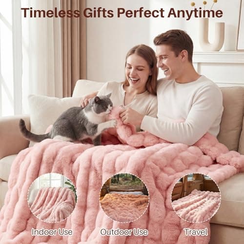 SHANNA Soft Warm Rabbit Plush Fleece Blankets Thick 1000 GSM Throws for Sofa Large Fluffy Versatile Blanket Bed Throw for Bedroom, Couch, Travel, Kids, Camping (Pink, 100 * 160cm) — view 6