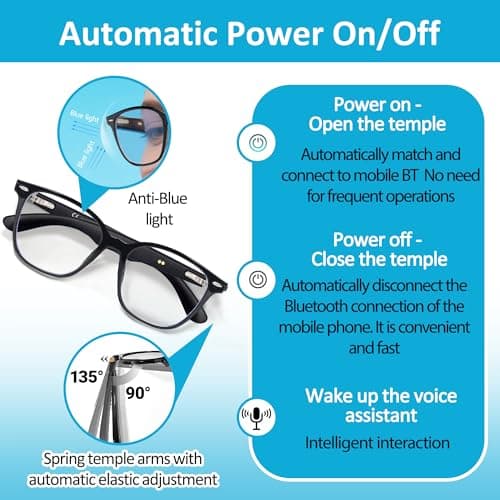 Indelala AI Smart Glasses, Bluetooth 5.4 with Open-Ear Speakers & Voice Assistant, Real-Time Translation, Anti-blue light lenses​ for Business,Driving, Travel, Cycling, Outdoor Activities. — view 3