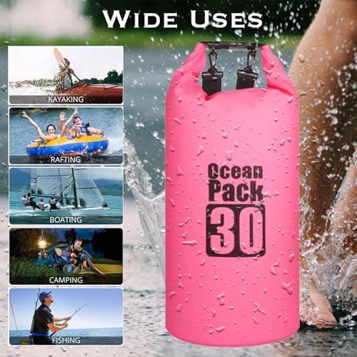 Morainjay 30L Rose Red Dry Bags, Waterproof, Large/Small Capacity 2L-30L, Adjustable Shoulder Strap for Outdoor Activities — view 4