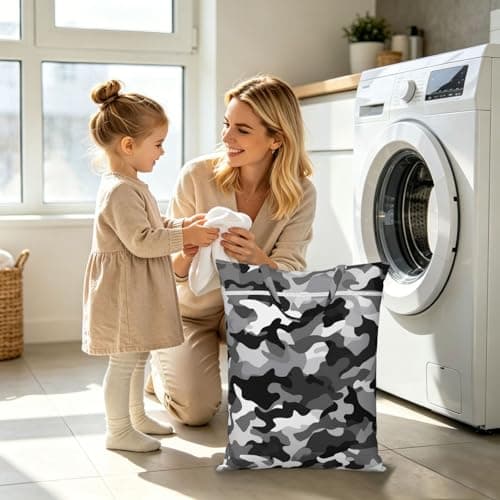 Black Grey White Camo Travel Laundry Bag With Handle, 1 Pc Large Waterproof Dirty Clothes Bags With Zipper, Foldable Swimsuit Workout Bag Washable Wet Clothes Storage Organizer For Dorm — view 6