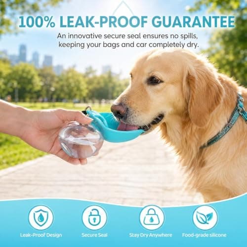 Portable Dog Water Bottle, 2 in 1 Foldable Silicone & Clear Plastic Pet Water Cup for Travel, 285ml Large Capacity for Dogs Cats Outdoor Walking Hiking (blue) — view 5