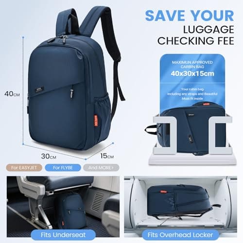 palamea 40x30x15cm Travel Backpack Underseat Cabin Bag Luggage for British Airways Wizzair, 14" Laptop Compartment Rucksack Hand Luggage Lightweight Small Trekking Backpack Daypack — view 2