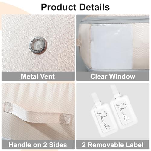 DIMJ 3Layer Space Saver Bags - Ultra Compression Storage Bags for Duvet, Blanket, Compress 110L to 66L, Machine Washable Nylon Bags for Dorms Travel Moving, Clear Window Dual Handles, 2 Labels, 2 Pack — view 6
