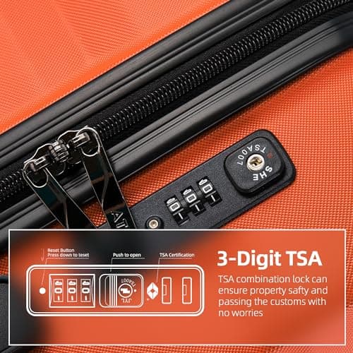 ATX Luggage Large Suitcase on 4 Dual Spinner Wheels Super Lightweight ABS Hard Shell Hold Check in with Built-in TSA Lock(Orange, 110 Liter) — view 4