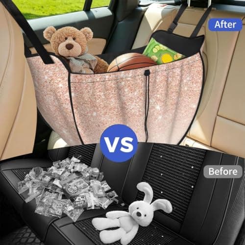 Alliya Rose Gold Faux Glitter Car Seat Organizer Miscellaneous Sorting Bag Seat Backrest Bag — view 6