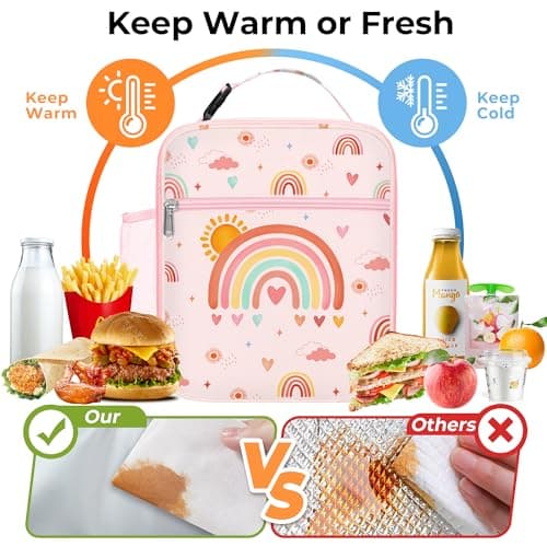 Clastyle Rainbow Insulated Lunch Bag Large Thermal Cooler Bag for Girl Picnic Lunch Box Tote, Rainbow Sun — view 3