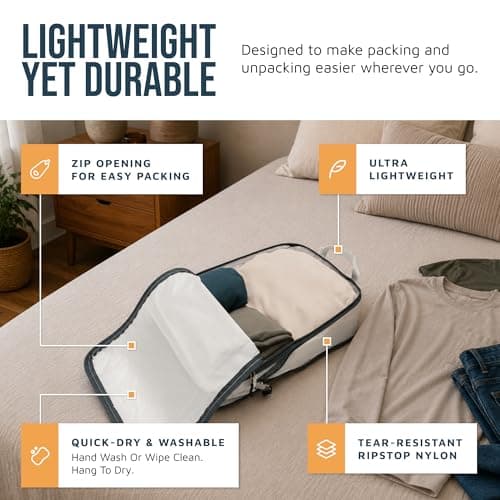 Extra Large Compression Packing Cubes for Travel-Extra Large Packaging Cube Luggage Organizers 7 Piece Set-Ultralight, Expandable/Compression Bags for Clothes (White/Grey) — view 3