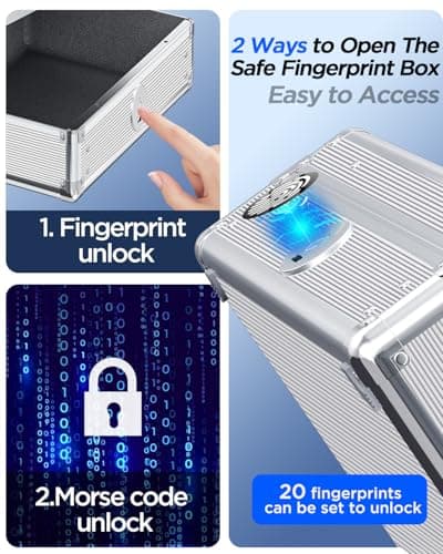 AICase Biometric Fingerprint Storage Box, Portable Cash Jewelry Security Case Lock Box Safe,Combination Lock for Car, Home,Office Travel — view 2
