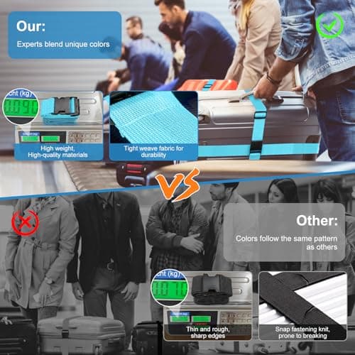 4 Pack Luggage Straps, Suitcase Belts Luggage Straps for Suitcases, Easy to Spot Suitcase Straps with Luggage Labels, Travel Accessories Band Luggage Belt for Baggage (4 Neon Blue) — view 5