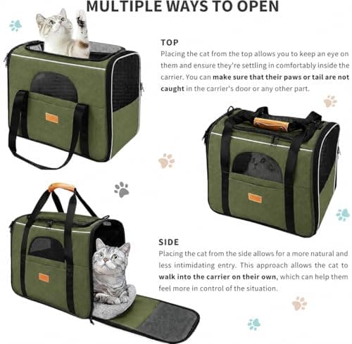 SOKANA Foldable Cat Carrier - Large Pet Carrier Bag - Cat Travel Carrier with Shoulder Strap and Top Opening Cat Carrier Bag | Cat Carrier Green - 45cm x 34cm x 38cm — view 3