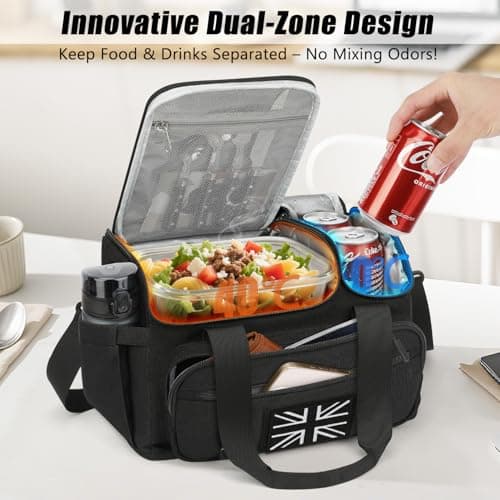 Insulated Lunch Bag for Men, 15L Cool Bag with Hot/Cold Compartment — view 2