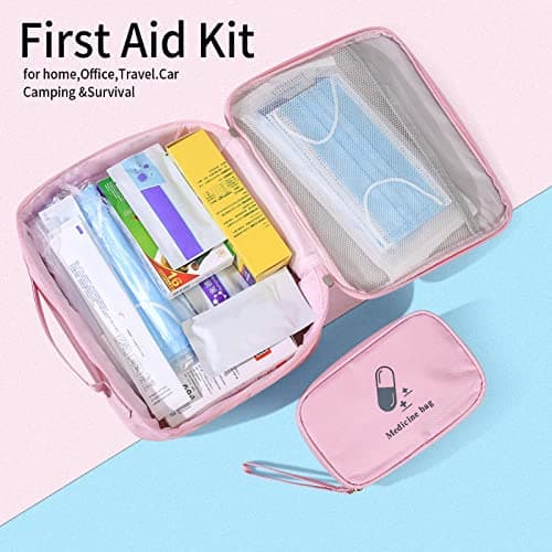 2 Pcs First Aid Kit Bags, Portable Travel Empty Medical Medical Medicine Bags, Small/Large First Aid Emergency Organizer Bags Waterproof for Outdoor Camping Travel Work Bags - Pink (White) (Pink) — view 3