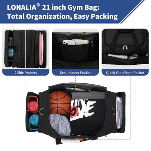 LONALIA 45L Duffel Bag, 21 inch, Black — view 3