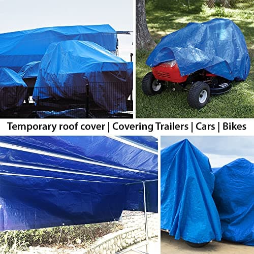 ANSIO Tarpaulin 3m x 4m Pack of 2 Water-resistant Tarp with Eyelets - Blue — view 5