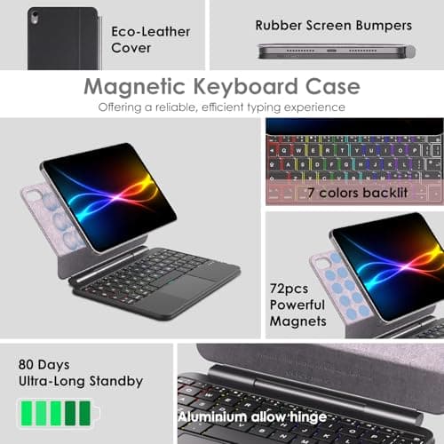 TECHGEAR Magic Keyboard Case for iPad Mini 7 (A17 Pro) & iPad Mini 6, Slim Magnetic Floating Stand, Bluetooth QWERTY, Multi-Touch Trackpad, 7-Color Backlit Keyboard for Study, Travel & Work — view 3