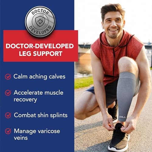 Doctor Developed Compression Calf Sleeves & Doctor Handbook, Shin Splints Support For Muscle Recovery, Varicose Veins & Leg Pain Relief, Medical Footless Compression Socks (Small, Grey, 1 Pair) — view 2