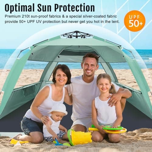 WhiteFang Deluxe XL Pop Up Beach Tent Sun Shade Shelter for 3-4 Person, UV Protection, Extendable Floor with 3 Ventilating Windows Plus Carrying Bag, Stakes, and Guy Lines — view 3